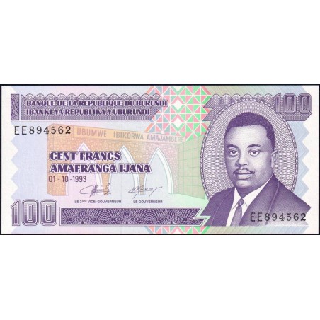Burundi - Pick 37a - 100 francs - Série EE - 01/10/1993 - Etat : NEUF