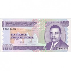 Burundi - Pick 37a - 100 francs - Série ET - 01/10/1993 - Etat : NEUF