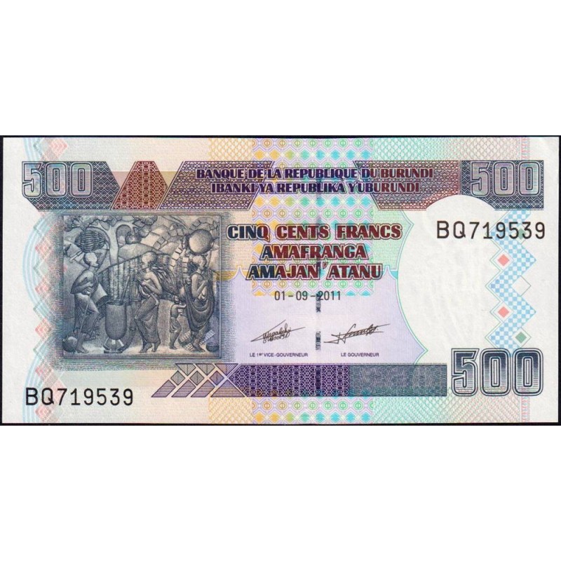 Burundi - Pick 45b - 500 francs - Série BQ - 01/09/2011 - Etat : NEUF