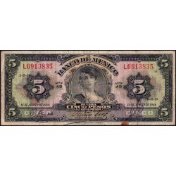 Mexique - Pick 34h - 5 pesos - Série AB - Préfixe L - 14/08/1946 - Etat : TB-