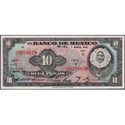 Mexique - Pick 39a - 10 pesos - Série Q - Préfixe D - 07/04/1943 - Etat : NEUF