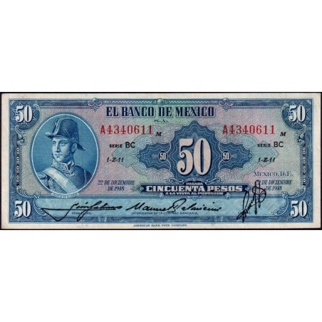 Mexique - Pick 49a - 50 pesos - Série BC - Préfixe A - 22/12/1948 - Etat : SUP-