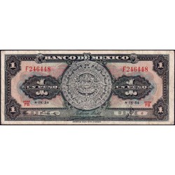Mexique - Pick 56b - 1 peso - Série FB - Préfixe F - 08/09/1954 - Etat : TB+