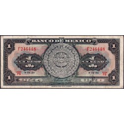 Mexique - Pick 56b - 1 peso - Série FB - Préfixe F - 08/09/1954 - Etat : TB+