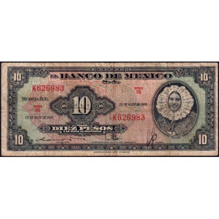 Mexique - Pick 58g - 10 pesos - Série IS - Préfixe K - 20/05/1959 - Etat : TB-