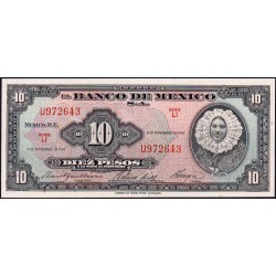 Mexique - Pick 58i - 10 pesos - Série LI - Préfixe U - 08/11/1961 - Etat : NEUF