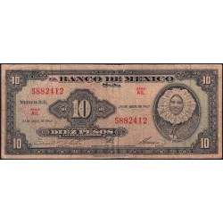 Mexique - Pick 58j - 10 pesos - Série AIL - Préfixe S - 24/04/1963 - Etat : B+