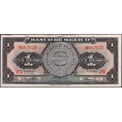 Mexique - Pick 59i - 1 peso - Série BCW - Préfixe N - 09/06/1965 - Etat : TTB