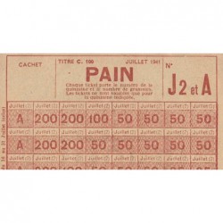 Pain - Titre C100 - Catégories J2 et A - 07/1941 - Etat : NEUF
