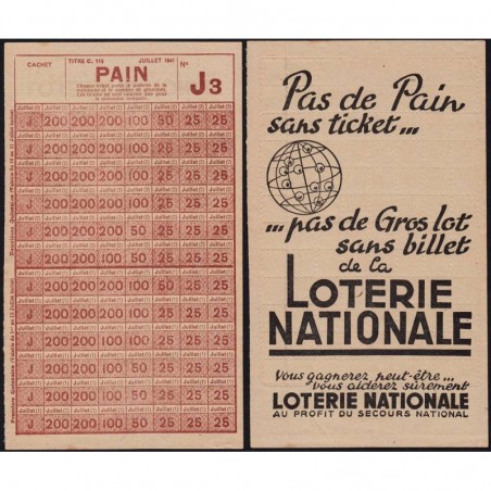 Pain - Titre C115 - Catégorie J3 - 07/1941 - Etat : NEUF