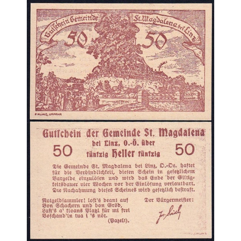 Autriche - Notgeld - St-Magadalena-bei-Linz - 50 heller - 1920 - Etat : NEUF