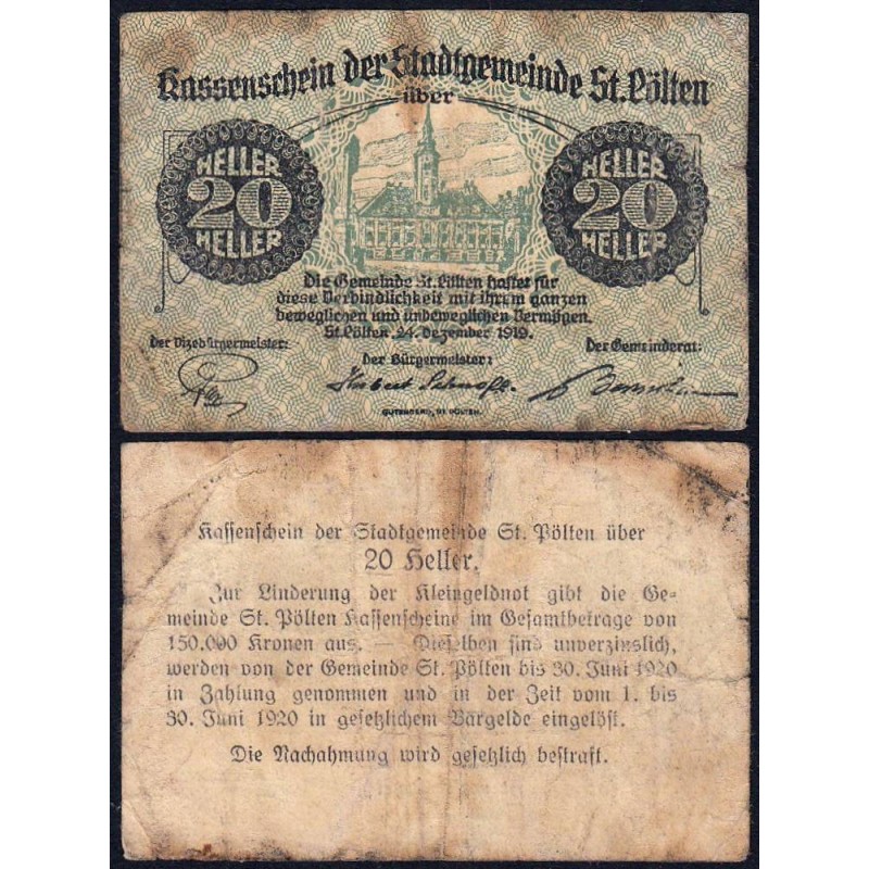 Autriche - Notgeld - St-Pölten - 20 heller - 24/12/1919 - Etat : TB-