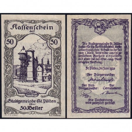 Autriche - Notgeld - St-Pölten - 50 heller - 30/06/1920 - Etat : NEUF