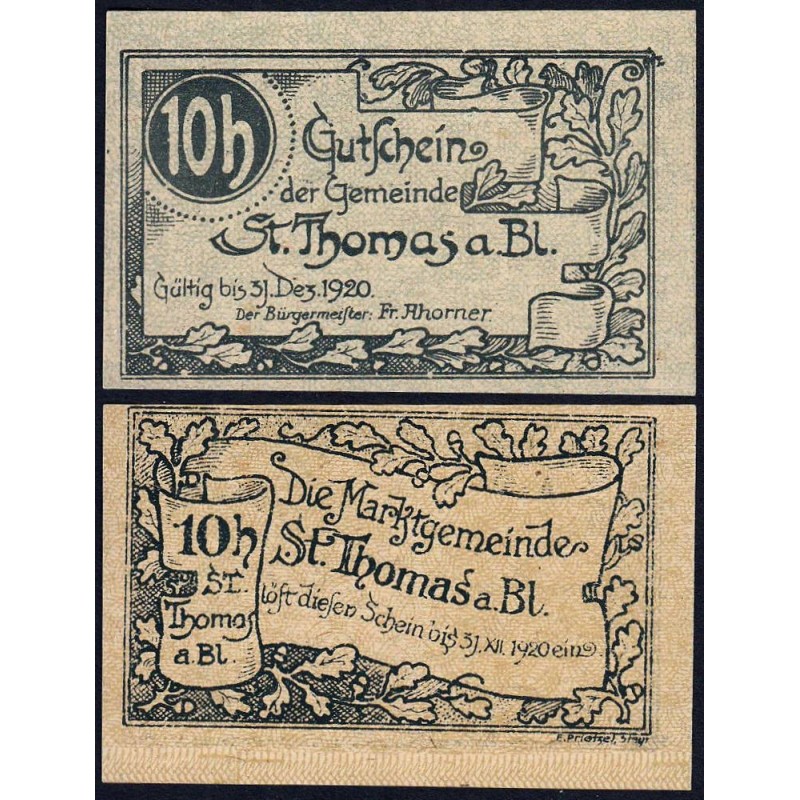 Autriche - Notgeld - St-Thomas-am-Blasenstein - 10 heller - 1920 - Etat : NEUF