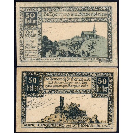 Autriche - Notgeld - St-Thomas-am-Blasenstein - 50 heller - 1920 - Etat : pr.NEUF