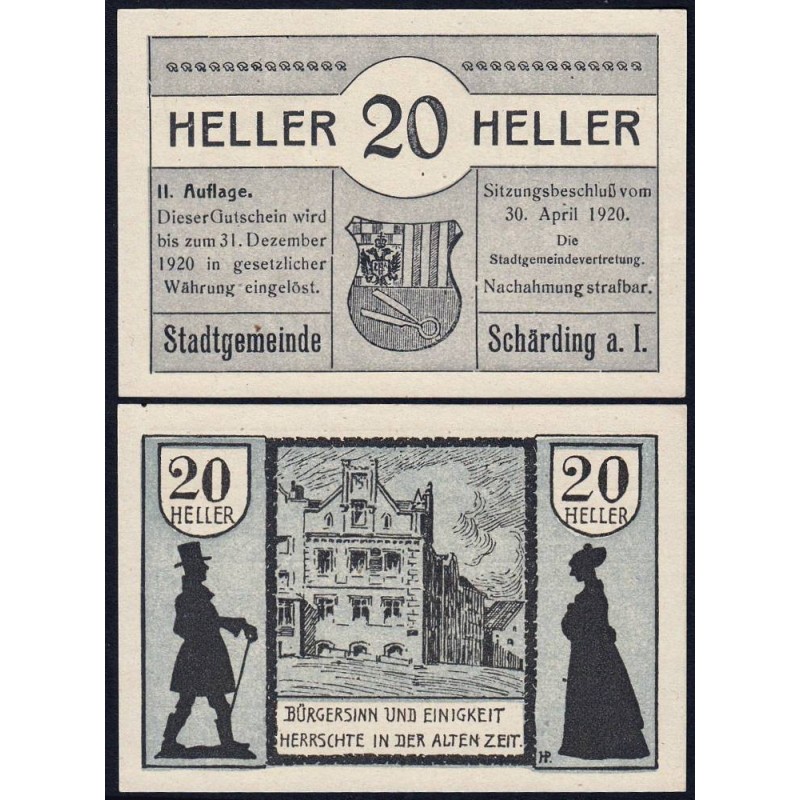 Autriche - Notgeld - Schärding - 20 heller - Type II a - 30/04/1920 - Etat : NEUF