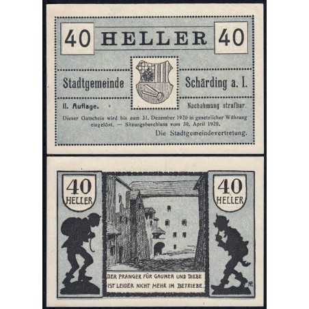 Autriche - Notgeld - Schärding - 40 heller - Type II a - 30/04/1920 - Etat : pr.NEUF