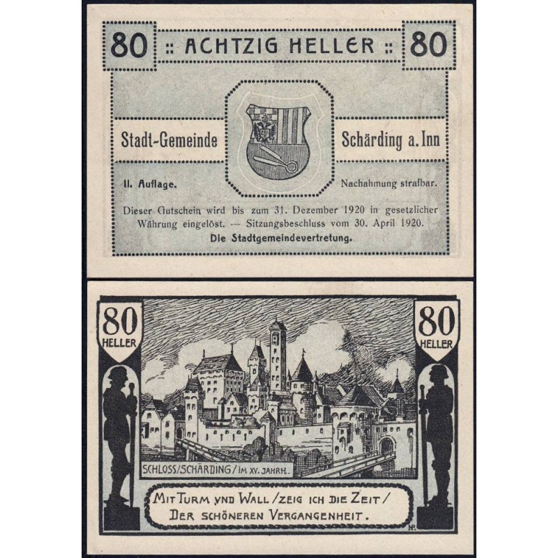 Autriche - Notgeld - Schärding - 80 heller - Type II a - 30/04/1920 - Etat : pr.NEUF