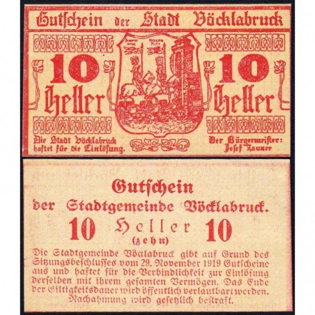 Autriche - Notgeld - Vöcklabruck - 10 heller - Type a - 29/11/1919 - Etat : NEUF