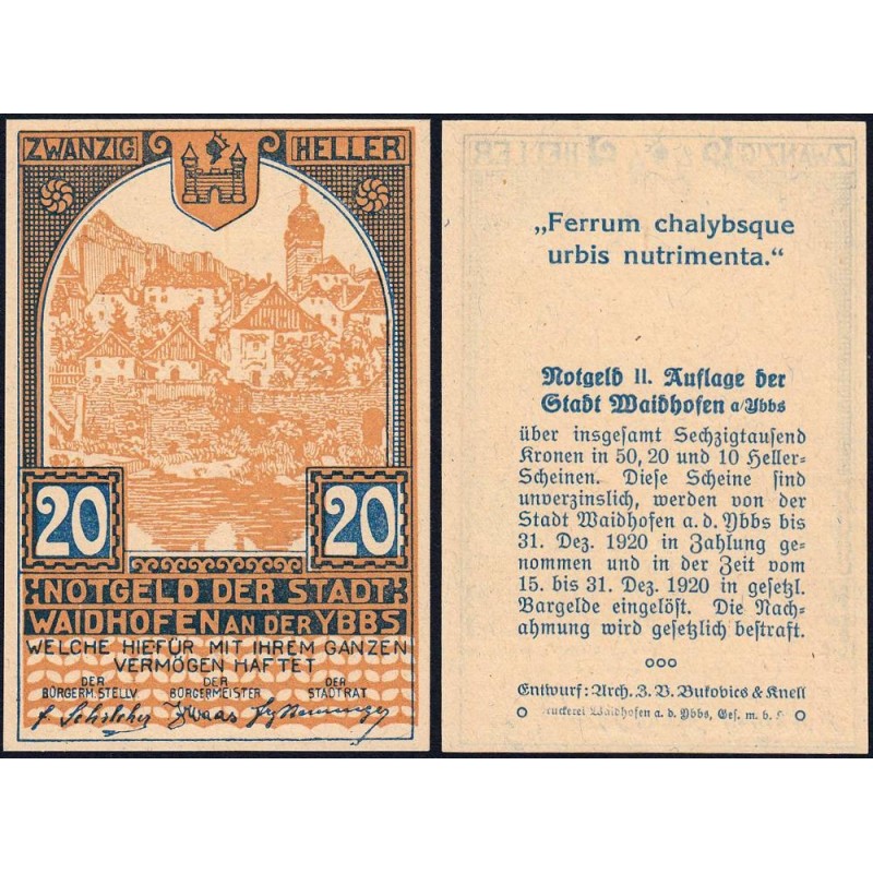 Autriche - Notgeld - Waidhofen-an-der-Ybbs - Type c - 20 heller - 01/06/1920 - Etat : NEUF