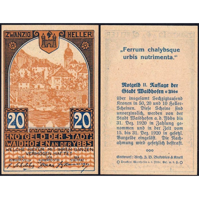 Autriche - Notgeld - Waidhofen-an-der-Ybbs - Type e - 20 heller - 01/06/1920 - Etat : NEUF