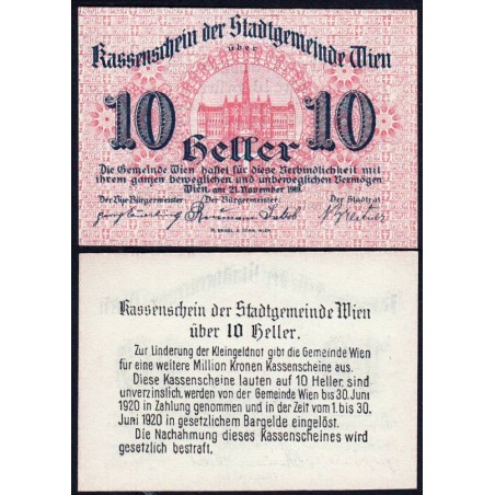 Autriche - Notgeld - Wien - 10 heller - Type c - 21/11/1919 - Etat : NEUF