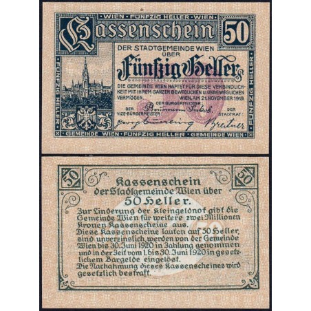 Autriche - Notgeld - Wien - 50 heller - Type c - 21/11/1919 - Etat : NEUF