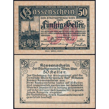 Autriche - Notgeld - Wien - 50 heller - Type i - 03/12/1920 - Etat : NEUF