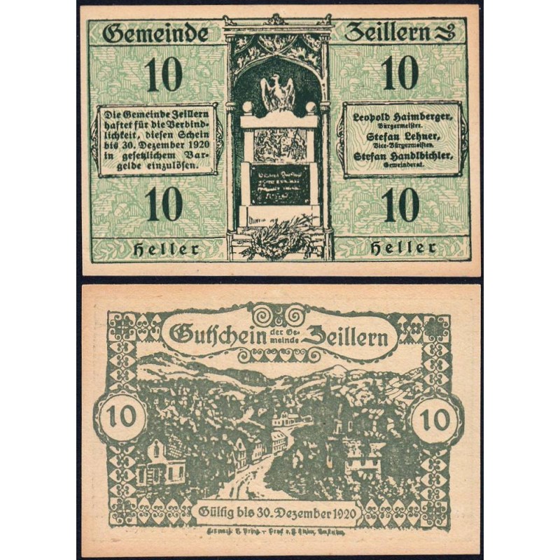 Autriche - Notgeld - Zeillern - 10 heller - Type c - 1920 - Etat : pr.NEUF