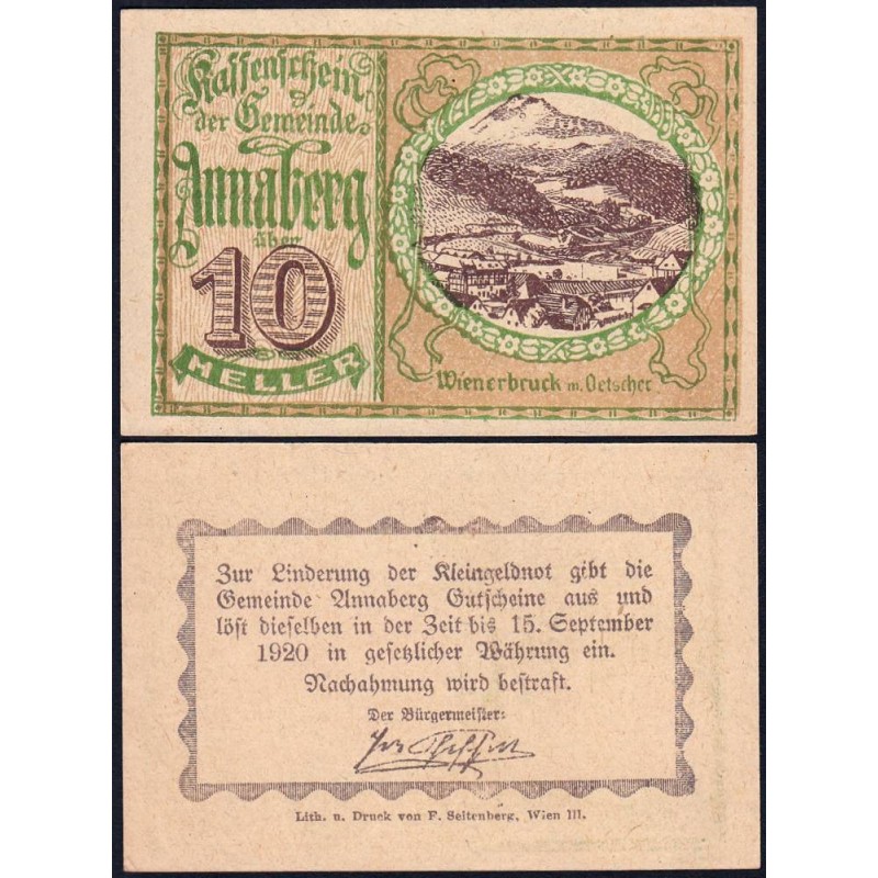 Autriche - Notgeld - Annaberg - 10 heller - Type a - 1920 - Etat : SPL