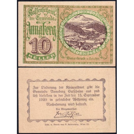 Autriche - Notgeld - Annaberg - 10 heller - Type a - 1920 - Etat : SPL