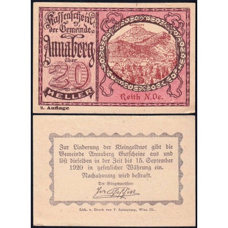 Autriche - Notgeld - Annaberg - 20 heller - Type b - 1920 - Etat : pr.NEUF
