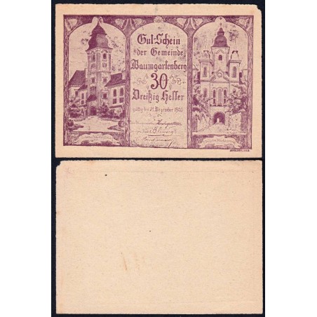 Autriche - Notgeld - Baumgartenberg - 30 heller - Type a - 1920 - Etat : TTB