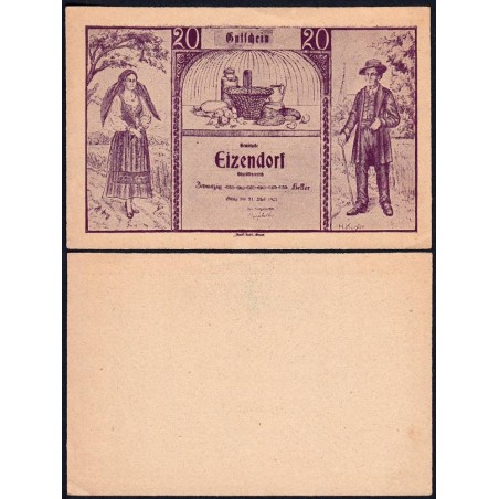 Autriche - Notgeld - Eizendorf - 20 heller - Type a - 1920 - Etat : SUP