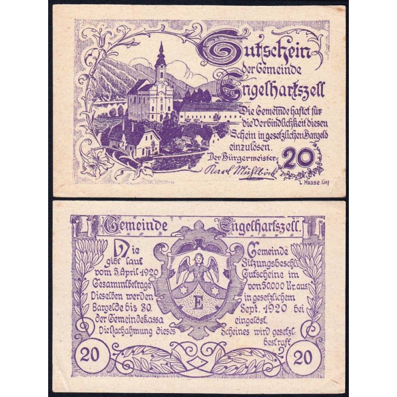 Autriche - Notgeld - Engelhartszell - 20 heller - Type a - 05/04/1920 - Etat : SUP