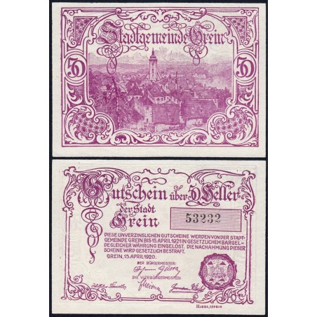 Autriche - Notgeld - Grein - 50 heller - Type a - 15/04/1920 - Etat : SPL+