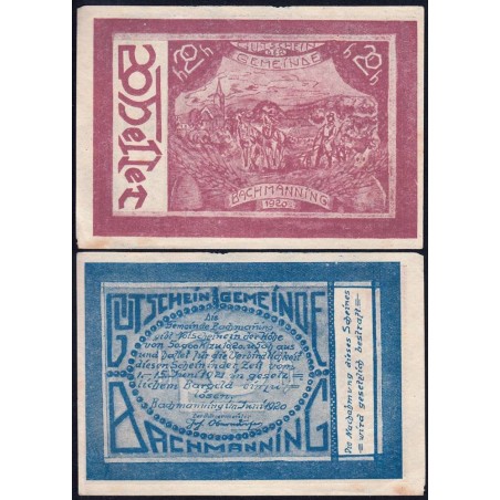 Autriche - Notgeld - Bachmanning - 20 heller - Type d - 06/1920 - Etat : TTB+