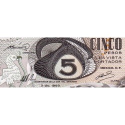 Mexique - Pick 62a - 5 pesos - Série 1J - Préfixe J - 03/12/1969 - Etat : SPL