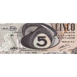 Mexique - Pick 62a - 5 pesos - Série 1M - Préfixe M - 03/12/1969 - Etat : SUP-