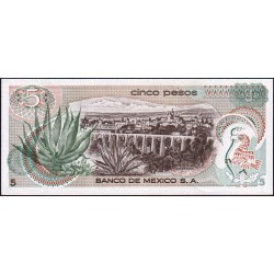 Mexique - Pick 62a - 5 pesos - Série 1U - Préfixe U - 03/12/1969 - Etat : pr.NEUF