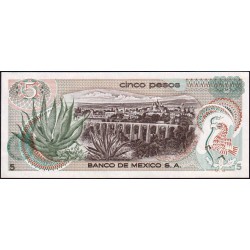 Mexique - Pick 62a - 5 pesos - Série 1Y - Préfixe Y - 03/12/1969 - Etat : NEUF