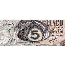 Mexique - Pick 62a - 5 pesos - Série 1Y - Préfixe Y - 03/12/1969 - Etat : NEUF