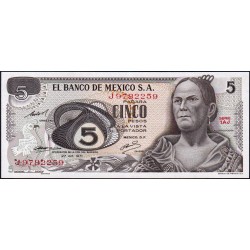 Mexique - Pick 62b - 5 pesos - Série 1AJ - Préfixe J - 27/10/1971 - Etat : NEUF