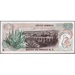 Mexique - Pick 62c - 5 pesos - Série 1AT - Préfixe T - 27/06/1972 - Etat : TTB+