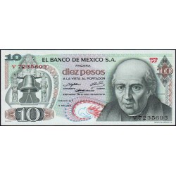 Mexique - Pick 63d_2 - 10 pesos - Série 1AV - Préfixe V - 03/02/1971 - Etat : NEUF