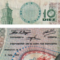 Mexique - Pick 63d_5 - 10 pesos - Série 1BJ - Préfixe J - 03/02/1971 - Etat : TB