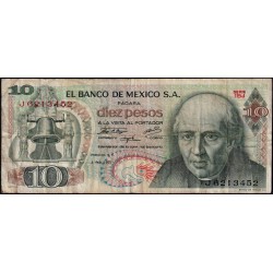 Mexique - Pick 63d_5 - 10 pesos - Série 1BJ - Préfixe J - 03/02/1971 - Etat : TB-