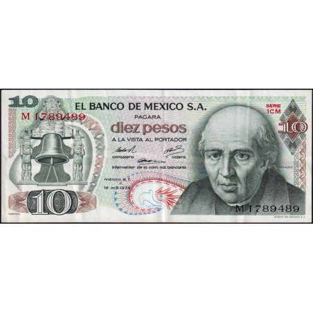 Mexique - Pick 63g_1 - 10 pesos - Série 1CM - Préfixe M - 16/10/1974 - Etat : TTB