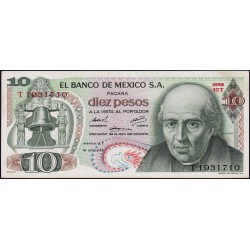 Mexique - Pick 63g_2 - 10 pesos - Série 1CT - Préfixe T - 16/10/1974 - Etat : SUP