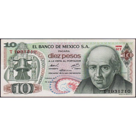 Mexique - Pick 63g_2 - 10 pesos - Série 1CT - Préfixe T - 16/10/1974 - Etat : SUP